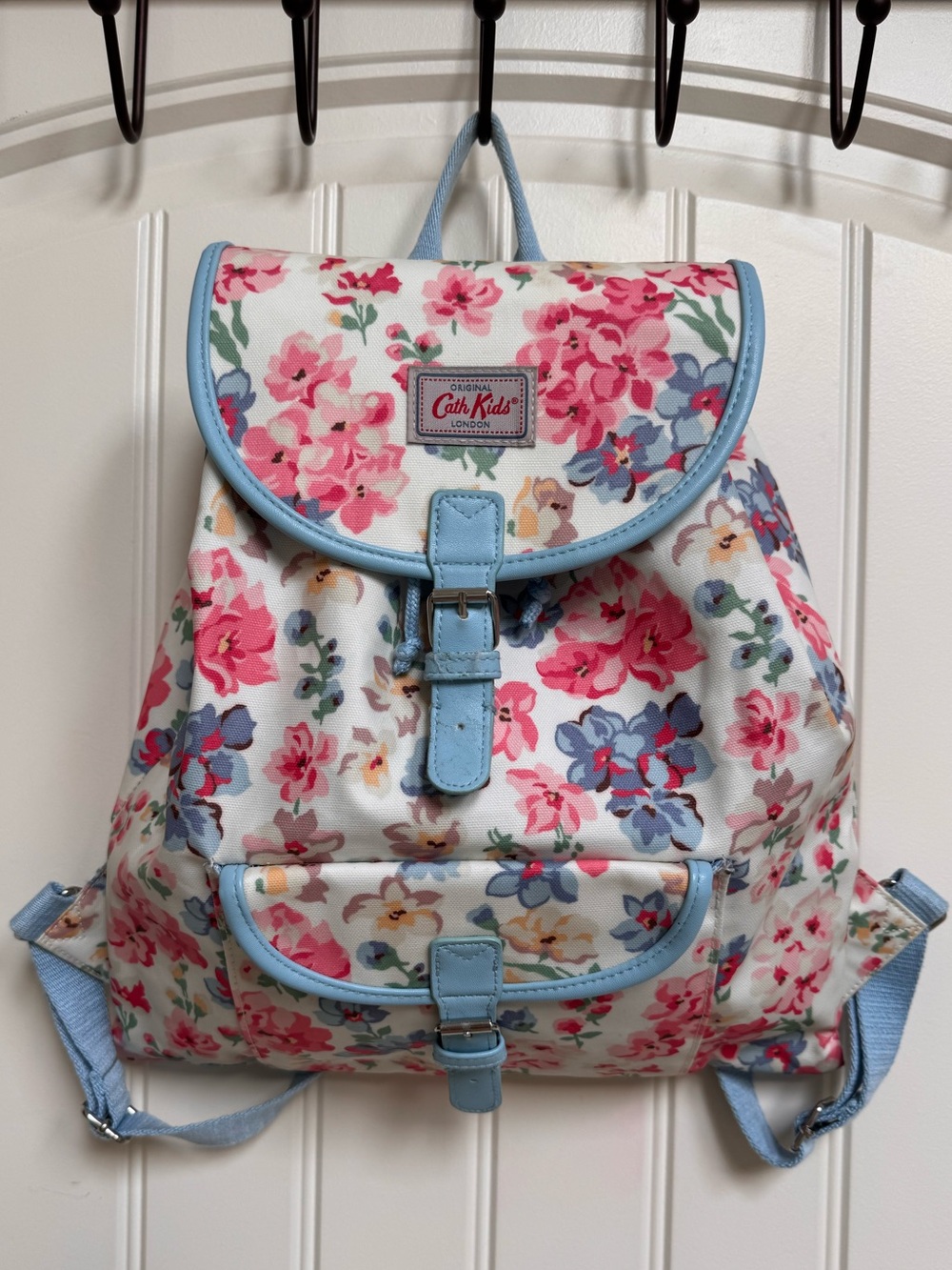 Cath Kidson Kids Floral Coated Canvas Backpack. 14” by 14” by 0.5”